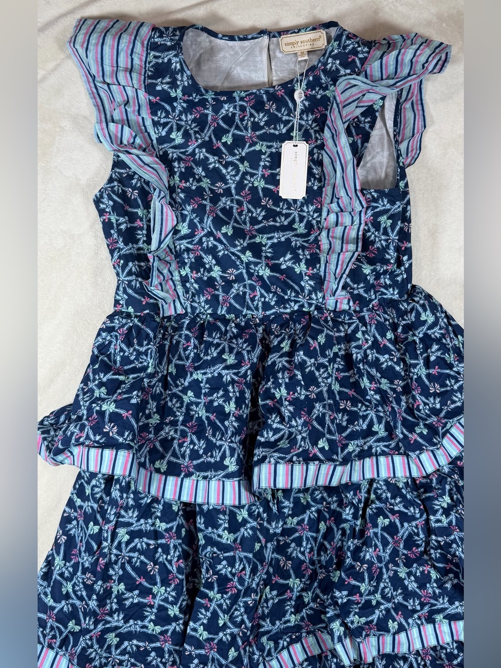 NWT Simply Southern Size Medium Navy Floral Tiered Ruffle Maxi Dress - Picture 3 of 6